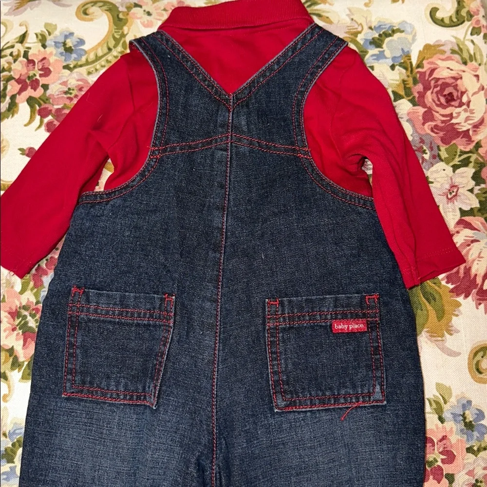 ADORABLE TCP DENIM SCOTTY DOG OVERALLS SHIRT HAT SET RED PLAID 3-6 MONTHS EUC - Picture 7 of 8